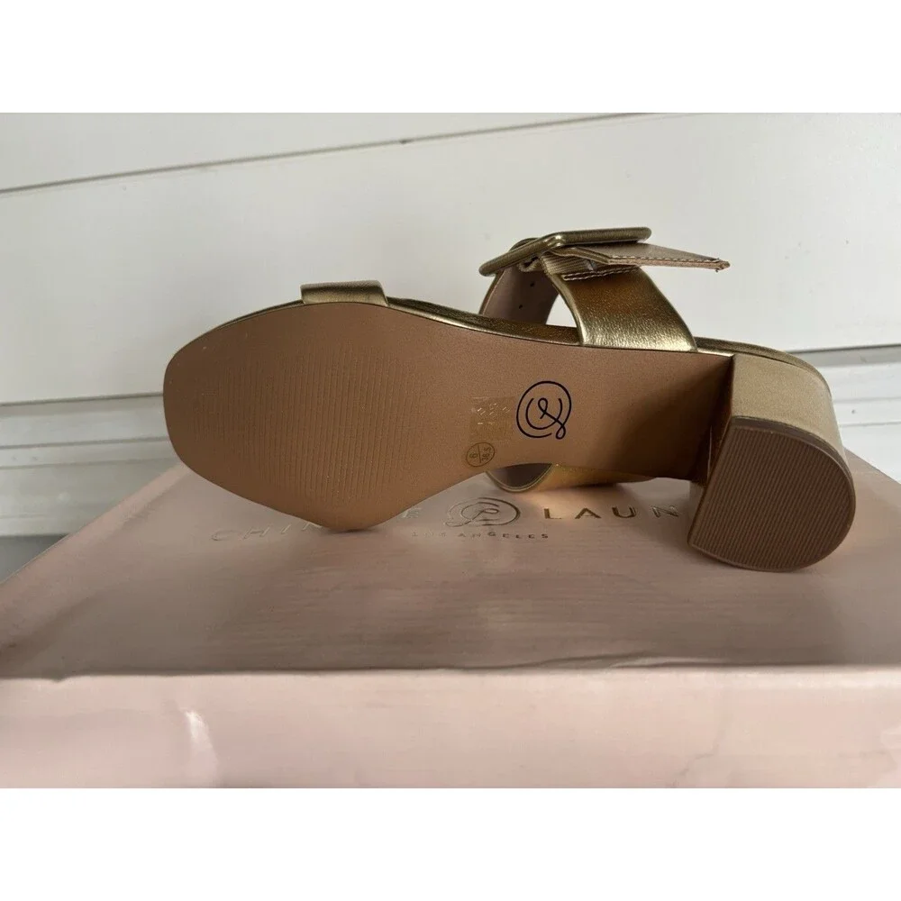 Chinese Laundry Yippy Slide Sandle Gold Block Heel Size 6